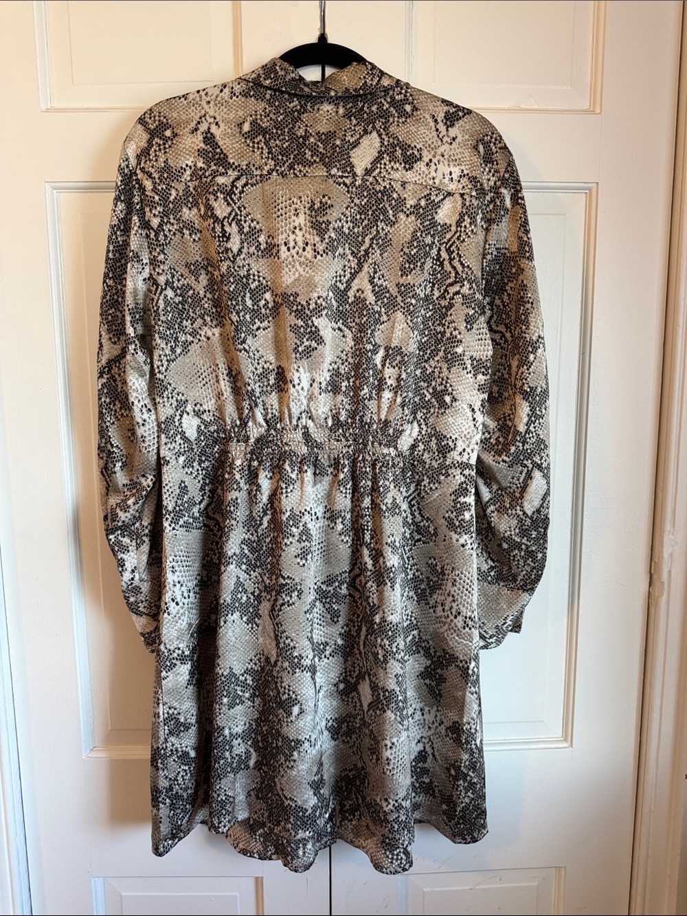 EUC MNG Neutral Snake-Print Button Down Tie-Waist Dress Elastic Back Waist - Picture 3 of 14